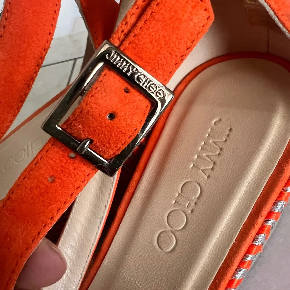 Jimmy Choo Silver and Orange suede Espadrilles/Wedges - Picture 5 of 10